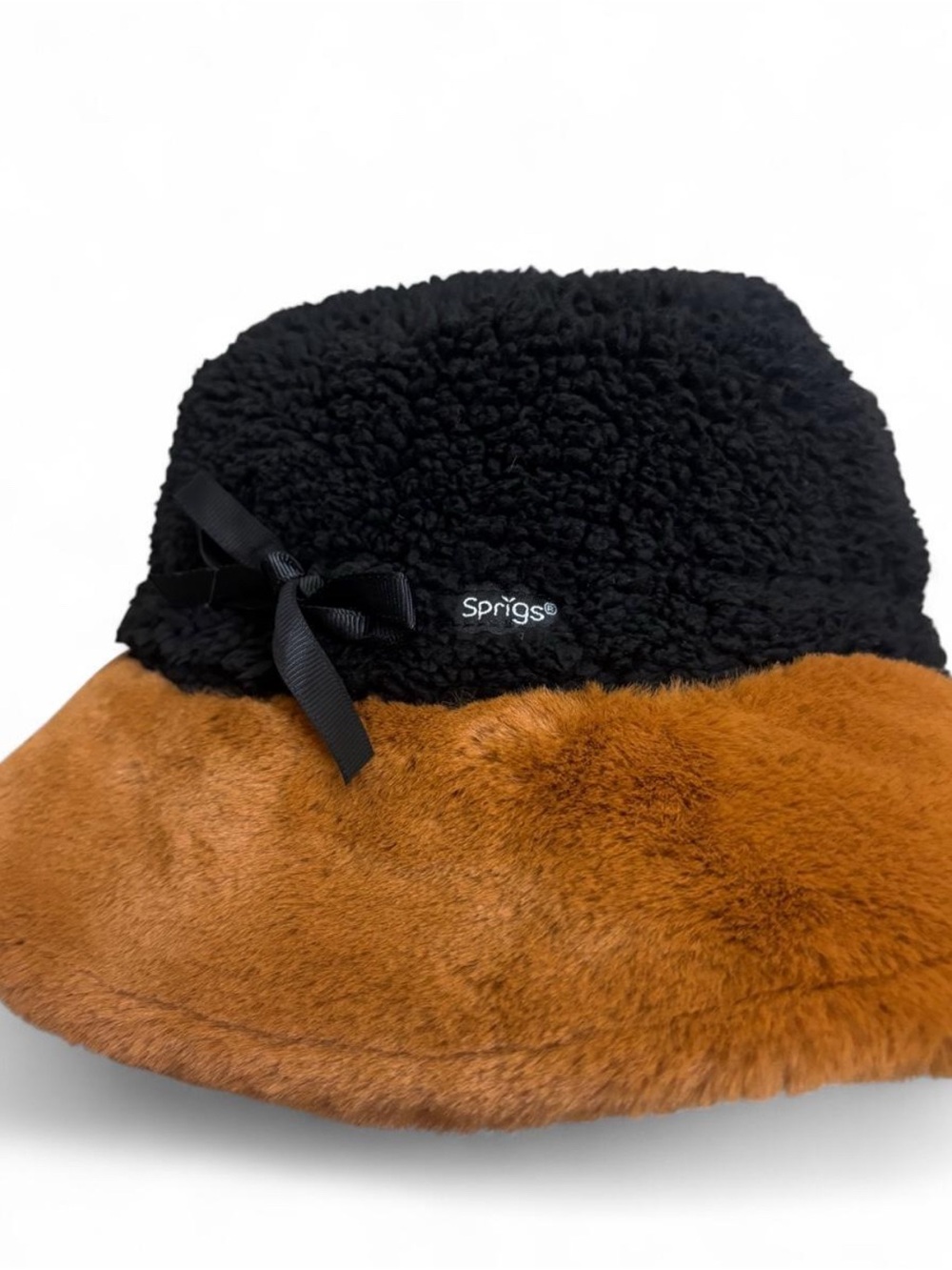 Sprigs Two-Tone Faux Shearling Bucket Hat - Black & Brown